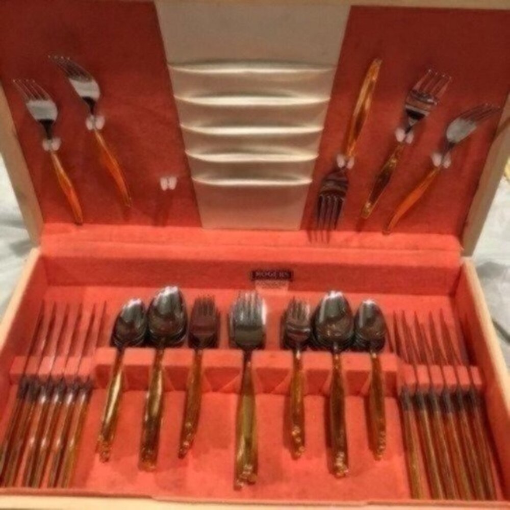Rogers Silverplate By Oneida Gold Plated Flatware Boxed Set Vintage 50s